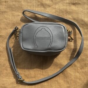 Etienne Aigner Gray Leather Crossbody Bag Purse Logo Camera Bag Stella Mini